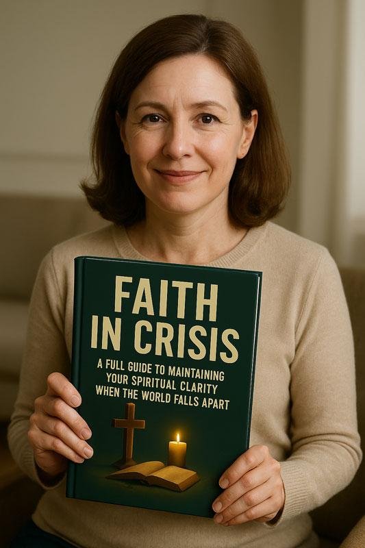 Woman holding Faith in Crisis survival guide.