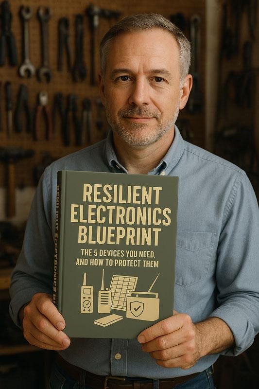 Man holding Resilient Electronics Blueprint guide.