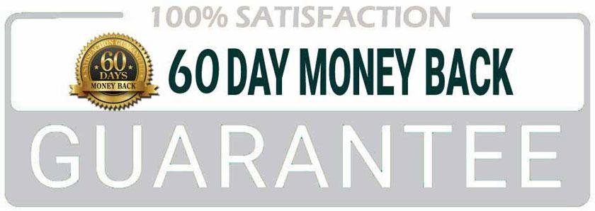 60 day money back guarantee banner with satisfaction badge.